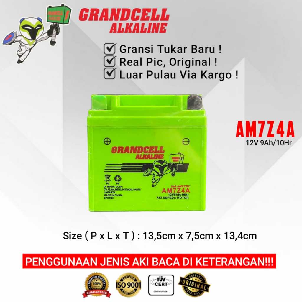 AKI MOTOR GRANDCELL ALKALINE THUNDER125 250 BINTER MERZY VESPA PIAGGO AM7Z4A 12V 9ah