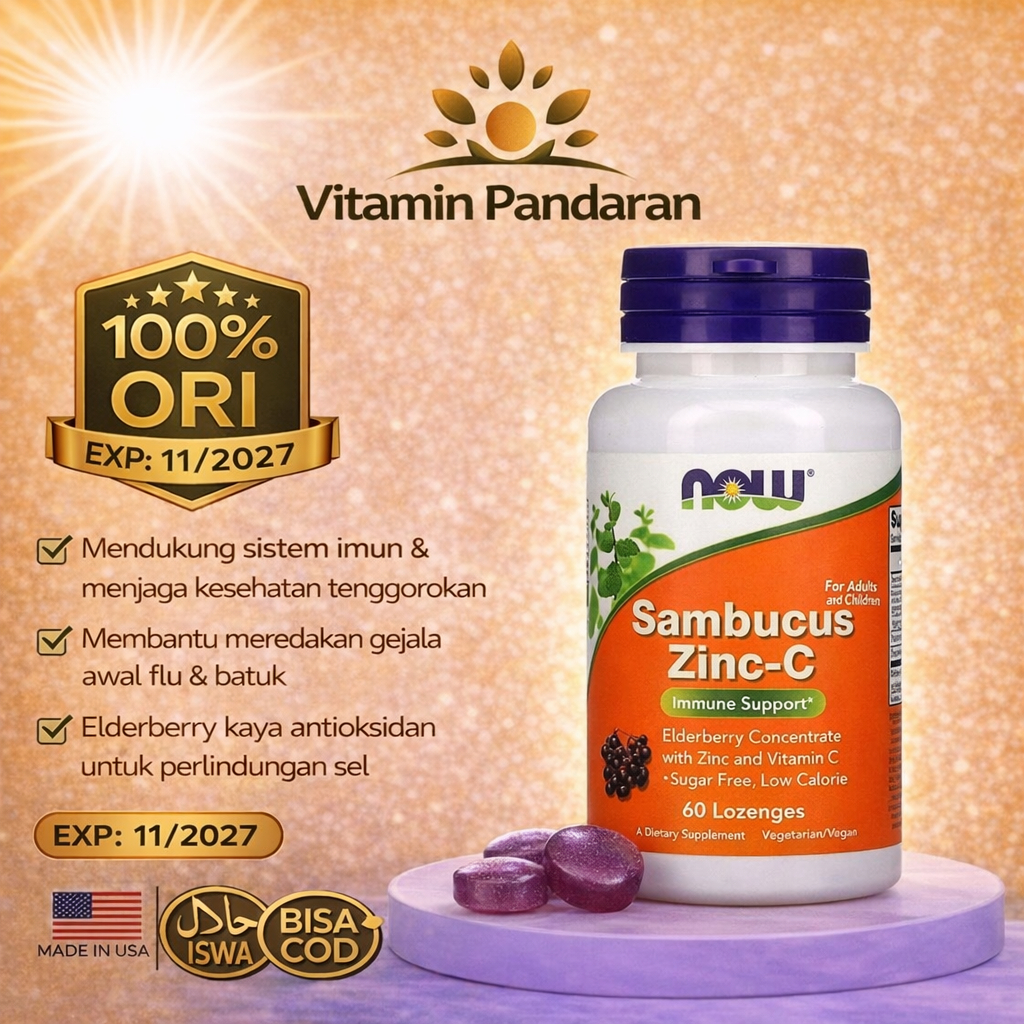 Vitamin Mineral Sambucus Zinc-C Now 60 Tablet Hisap