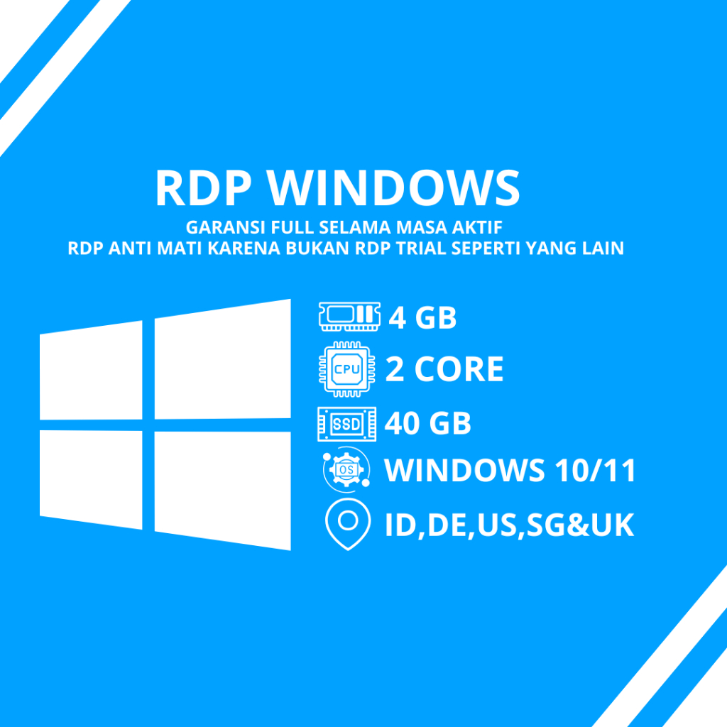 RDP WINDOWS 10/11 4  GB RAM 2 CORE SSD 40 GB BISA DIPERPANJANG