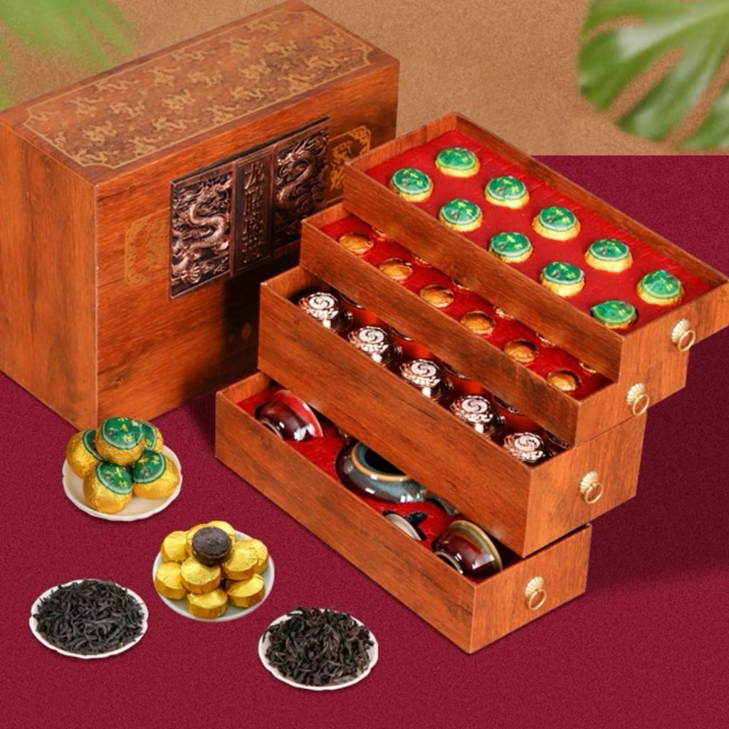 Chinese Tea Gift Set Tea Pot + Tea Hampers Koper Naga Model Terbaru