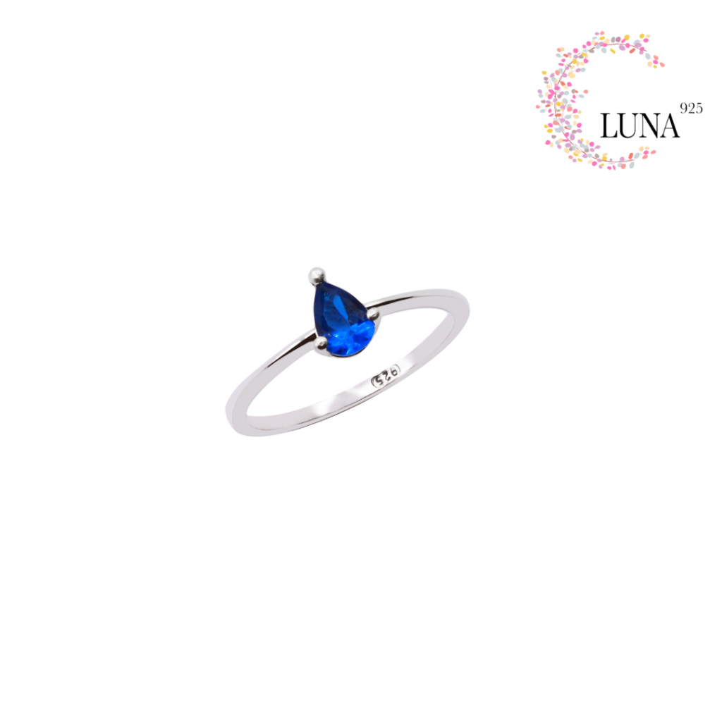 LUNA Perhiasan Wanita - Cincin Batu Pear Warna 4x6 Perak Asli - Silver 925