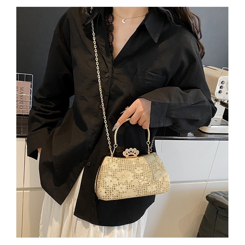 HF 32228 TAS PESTA GOLD CLUTCH HANDBAG ELEGAN TAS SELEMPANG WANITA