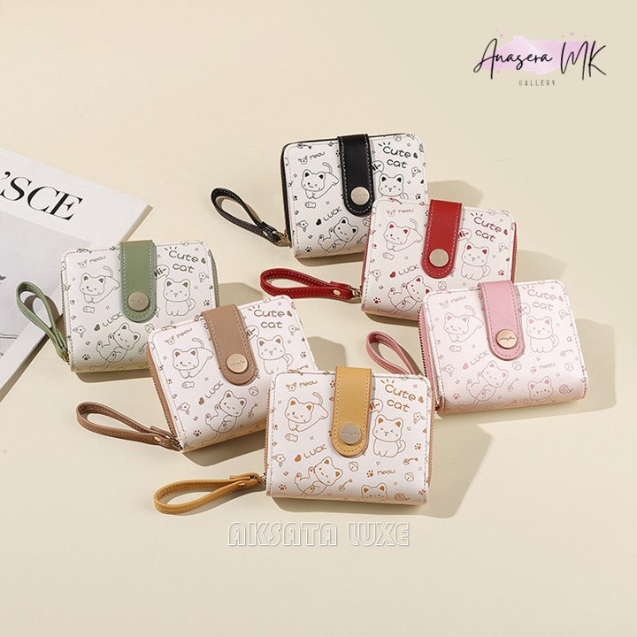 AnaseraMk | Dompet Lipat Koin Wanita Dompet Kartu Wallet Motif Kucing Dompet wanita mini