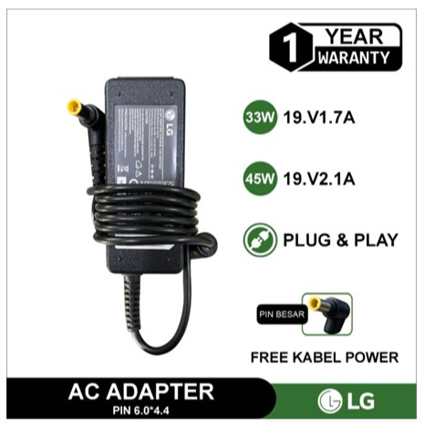 Adaptor TV Monitor LG 19V-2.1A 1.7A Original Colokan 6.0x4.4mm untuk LED TV Monitor LG Free Kabel Po