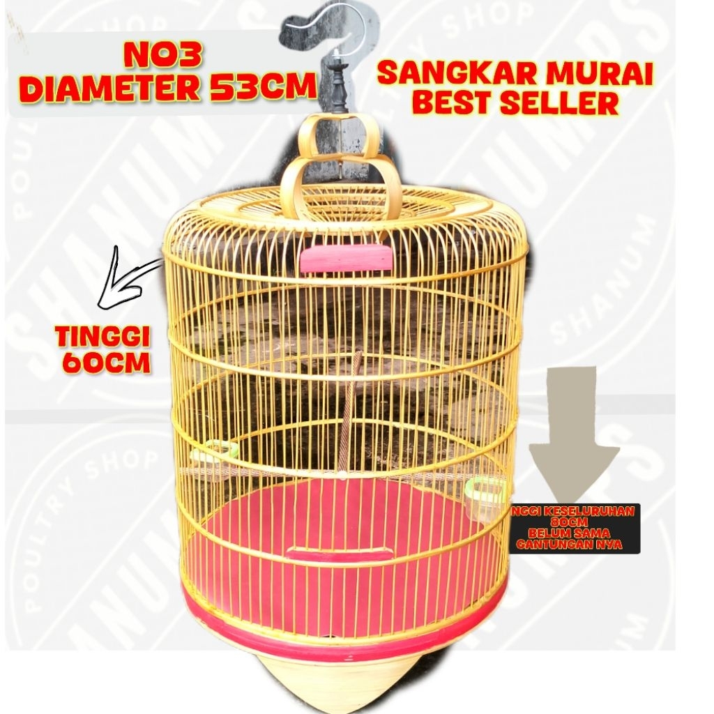 SANGKAR MURAI MENTAHAN DAN PERNISAN NO 3 (D53) MODEL TARIK  SLOROK SANGKAR KANDANG BURUNG KOMPLITAN 