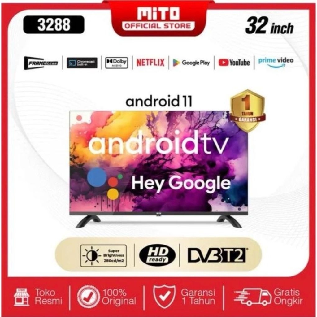 MITO LED GOGGLE TV ANDROID 32 inch HD 3288 Garansi Resmi