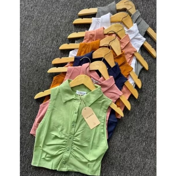 Button Collar Crop Top