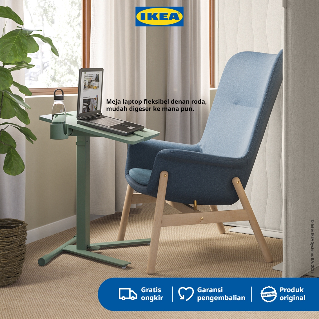 IKEA MITTZON Meja Laptop Dengan Roda Hijau 66x50cm