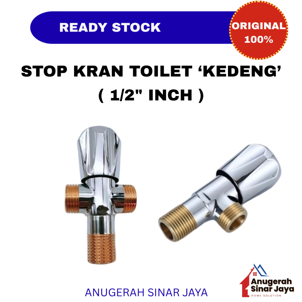 STOP KRAN TOILET KUNINGAN 1/2" INCH CABANG / Stop Kran Kamar Mandi,Stop Kran Kamar Mandi Single-Doub