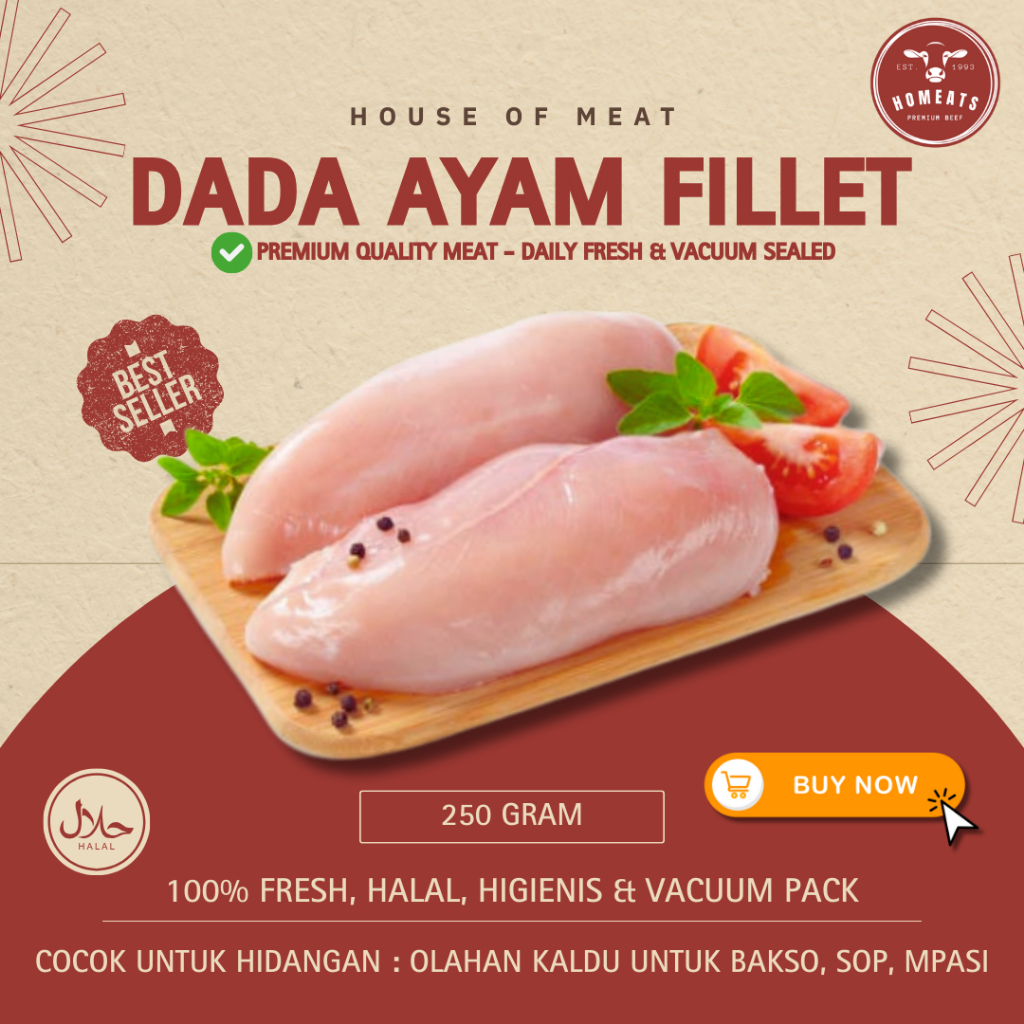 Dada Ayam Fillet Segar Tanpa Tulang Boneless Chicken Breast Fresh 250 Gram