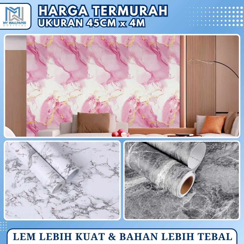 Wallpaper Sticker Dapur Walpaper Dinding Meja Motif Marmer Marble PVC Aesthetic Putih Gold Hitam New