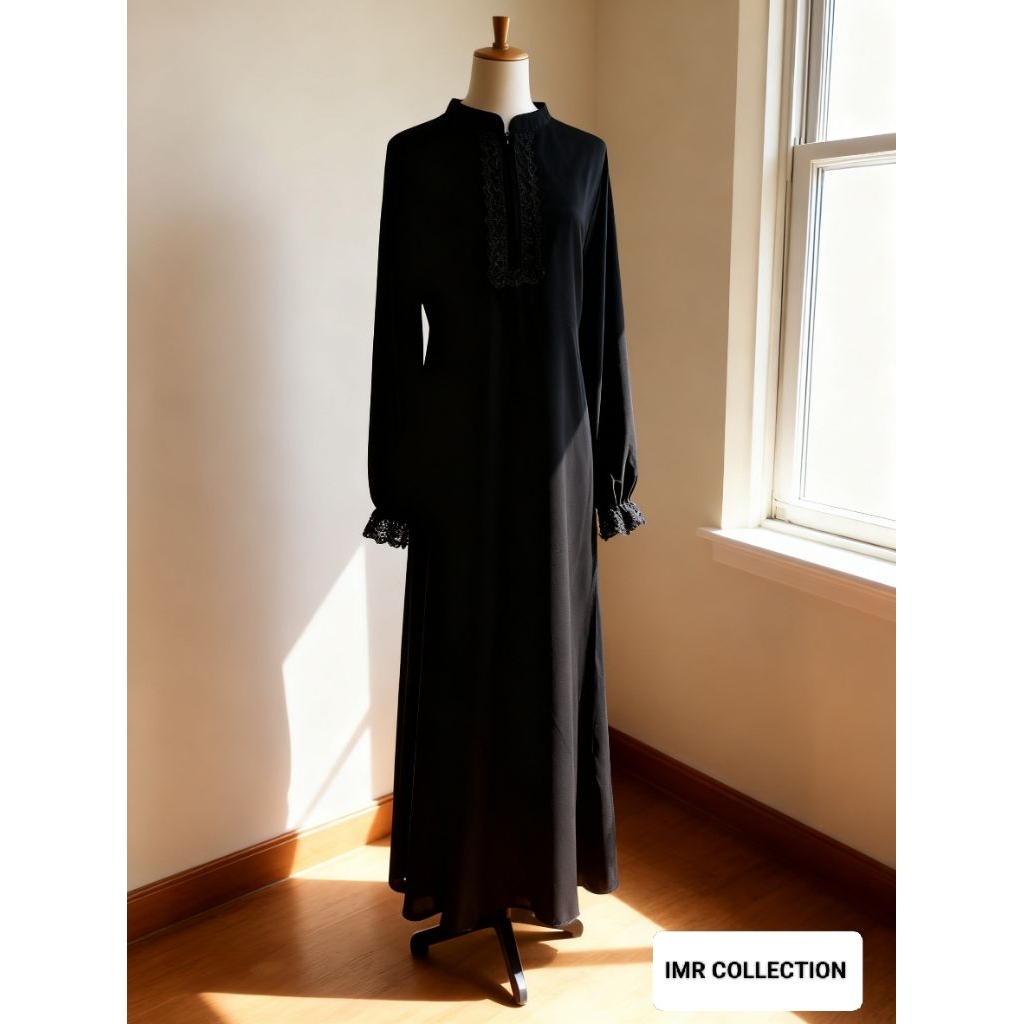 gamis simple polos bahan marbela renda lengan standar jumbo simple elegan