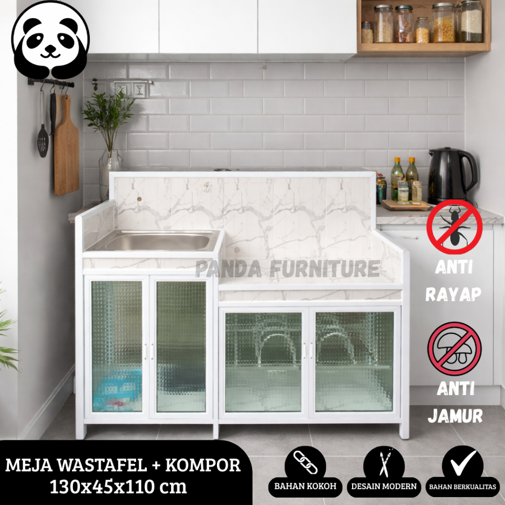 PROMO RAK KOMPOR + WASTAFEL ALUMUNIUM KERAMIK MINIMALIS 3 PINTU FULL KACA / MEJA WASTAFEL + MEJA KOM
