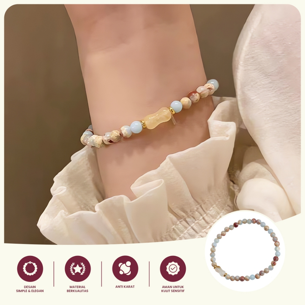 Gelang Wanita Celestine Cherry Blossom Natular  Giok Manik-Manik Beads Colourfull Bunga Manik-manik