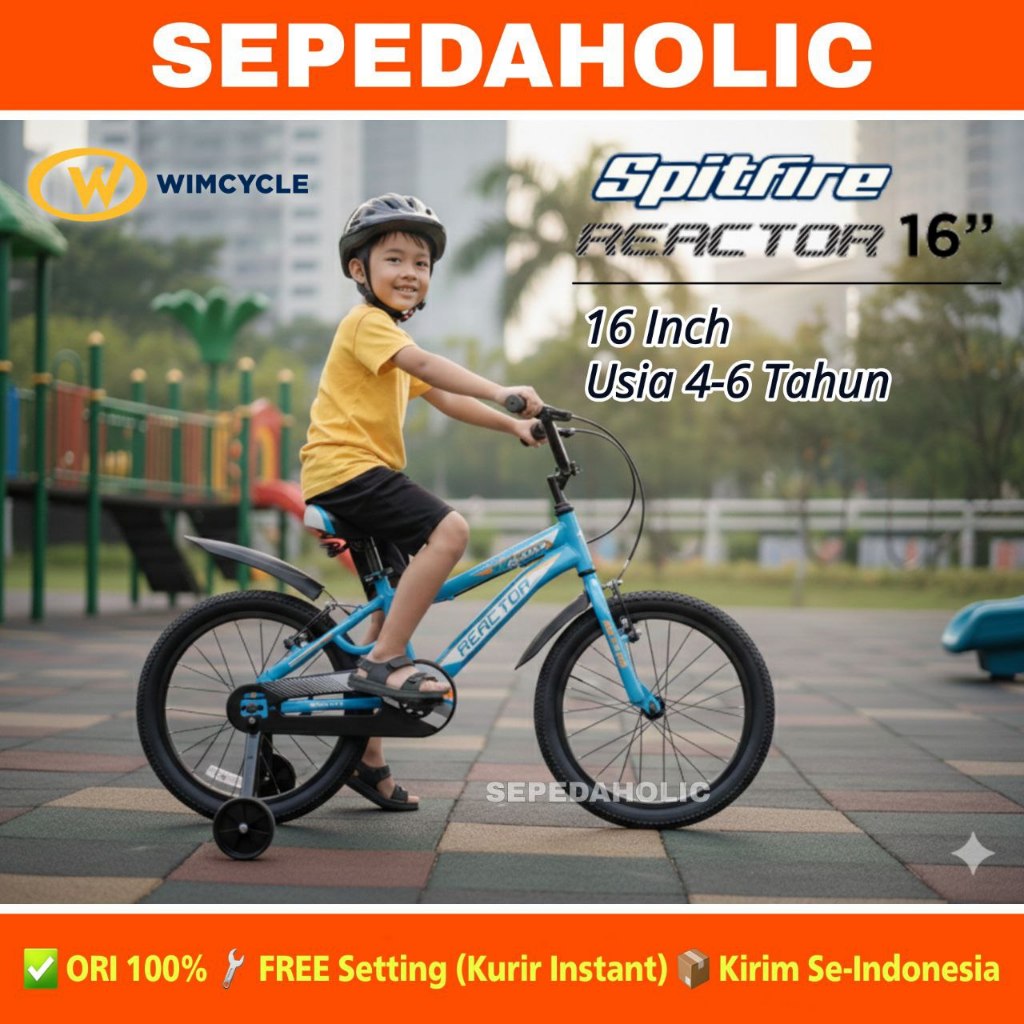Sepeda Anak Laki BMX WIMCYCLE REACTOR SPITFIRE Ukuran 16 Inch Ban Jumbo 3.00 Usia 4-6 Tahun