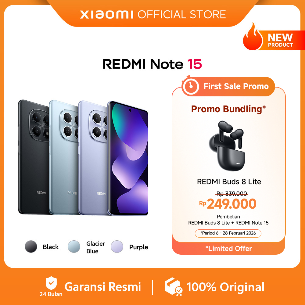 Xiaomi Redmi Note 15 (6/128 GB) (8/128 GB) (8/256 GB) | Baterai besar 6000mAh | Kaca layar dengan da