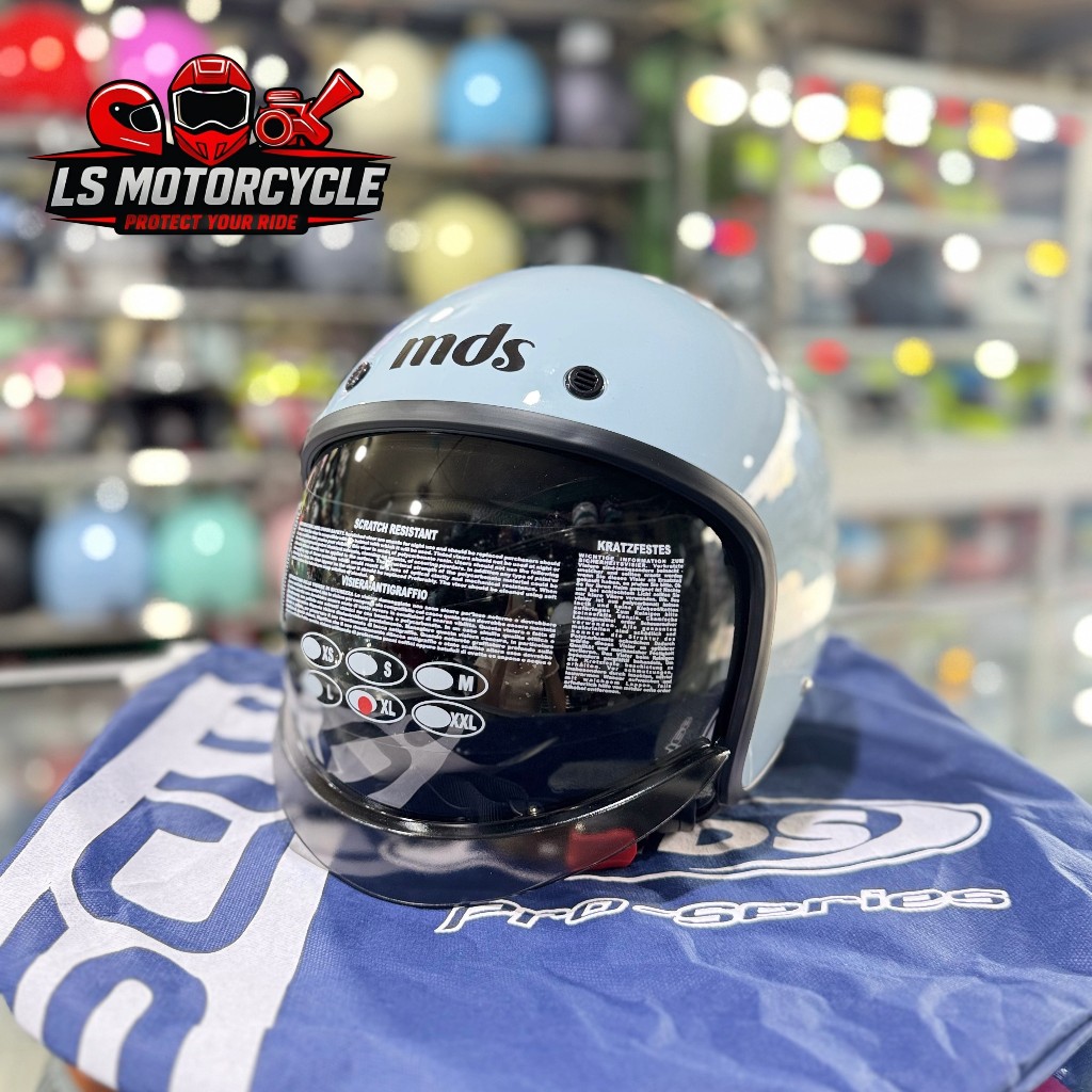 Helm MDS Magnum Solid - Steel Blue Helm Retro Open Face MDS SNI SIze M,L,XL