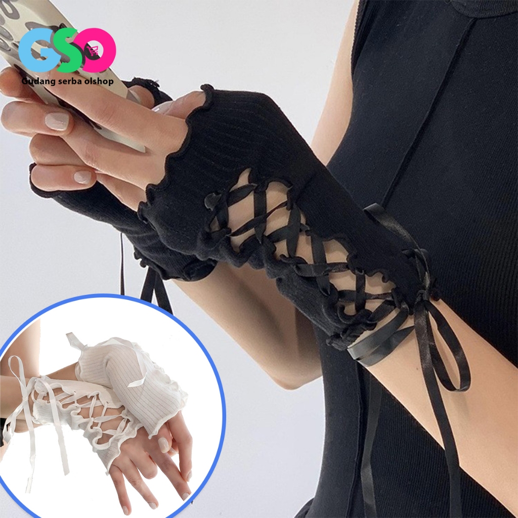 Sarung Tangan Rajut Jaring Sarung Tangan Tanpa Jari Jepang Lolita Sarung Tangan Robek Gaya Wanita