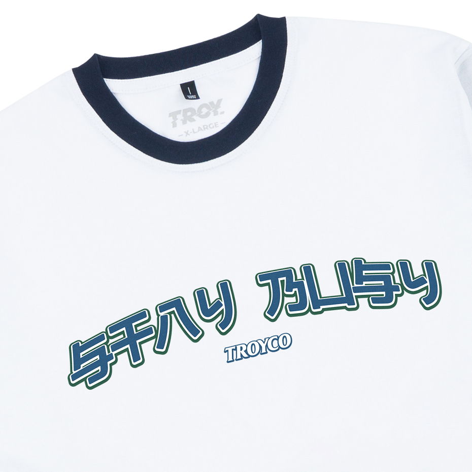 Troy Company Double Sleeve Longsleeve Tshirt White Navy Neo Japan - Kaos Lengan Panjang Kaos Putih DSD 3494