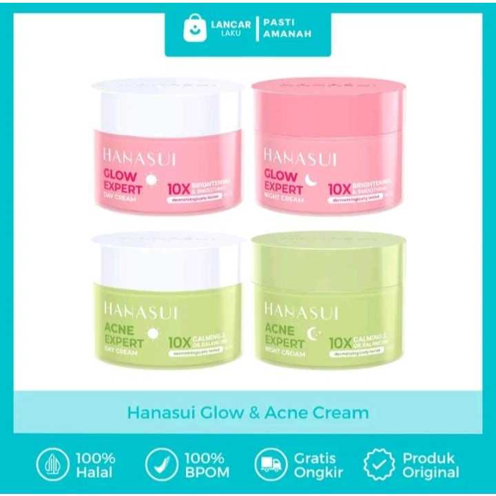 Cream Hanasui siang malam pemutih wajah glowing cepat penghilang flek hitam jerawat glow expert krim