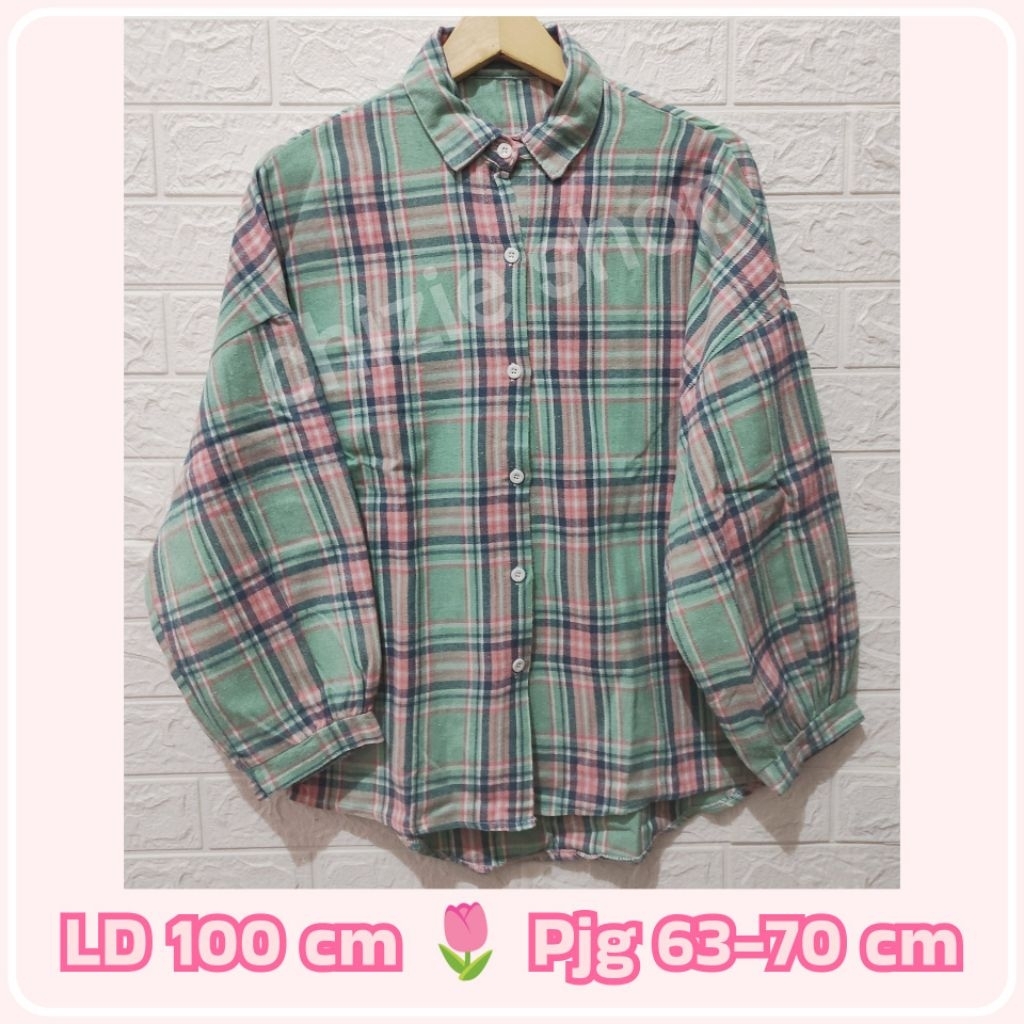Kemeja Flanel kotak-kotak tosca lengan balon