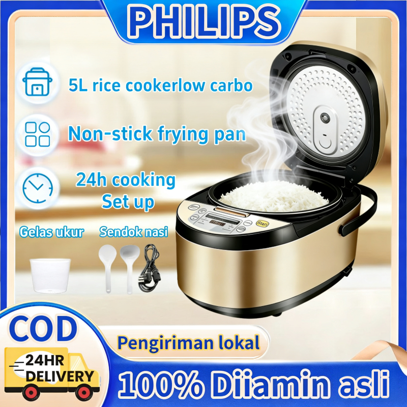 PHILIPS 5L Rice Cooker Penanak Nasi Sehat Multifungsi low carbo Kapasitas Besar