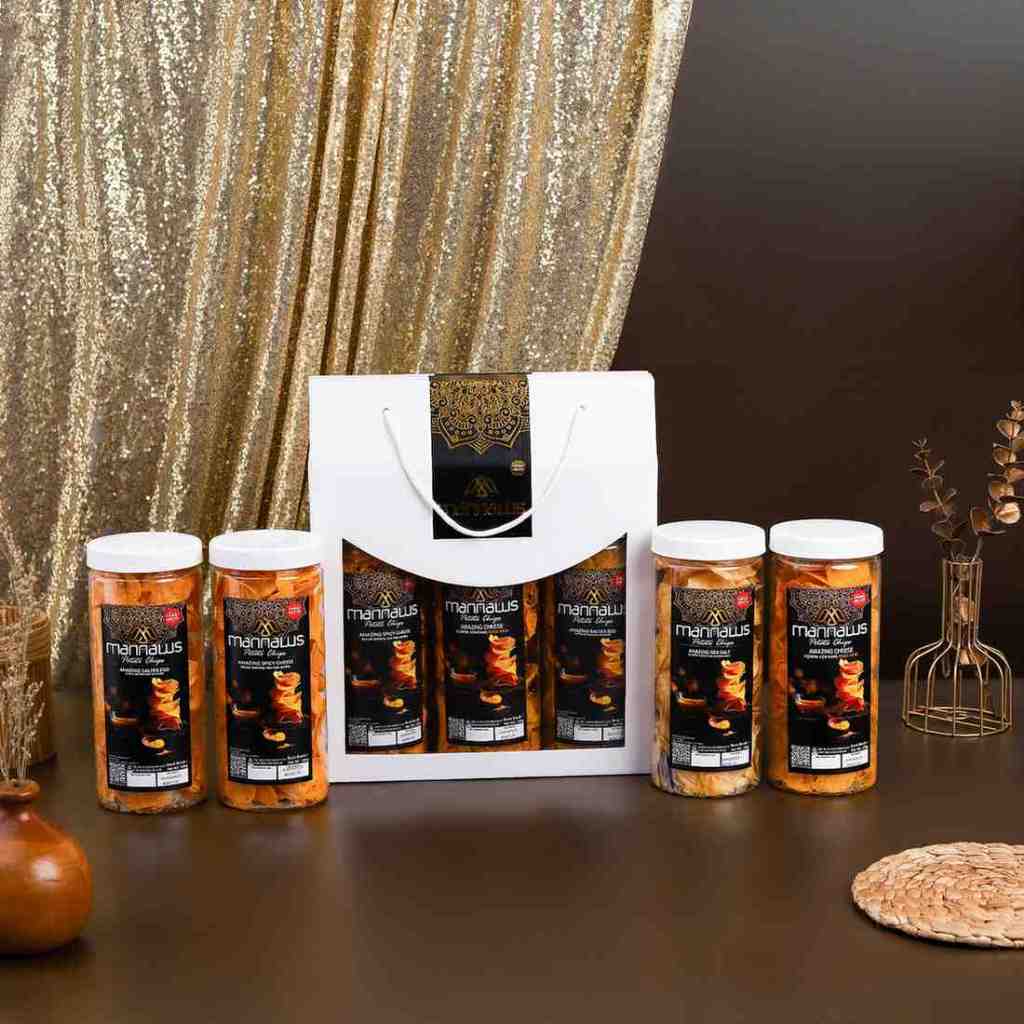 Mannaws Potato Chips Snack Keripik Kentang Premium Crispy - Paket Hampers 4 Toples