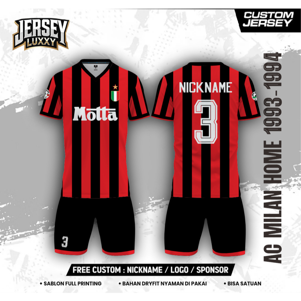 Jersey Sepak Bola Custom AC Milan Retro Dryfit