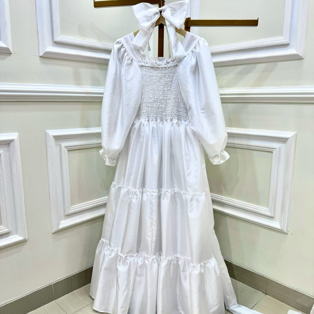 Dress Princess Organza Katun Putih Shimmer