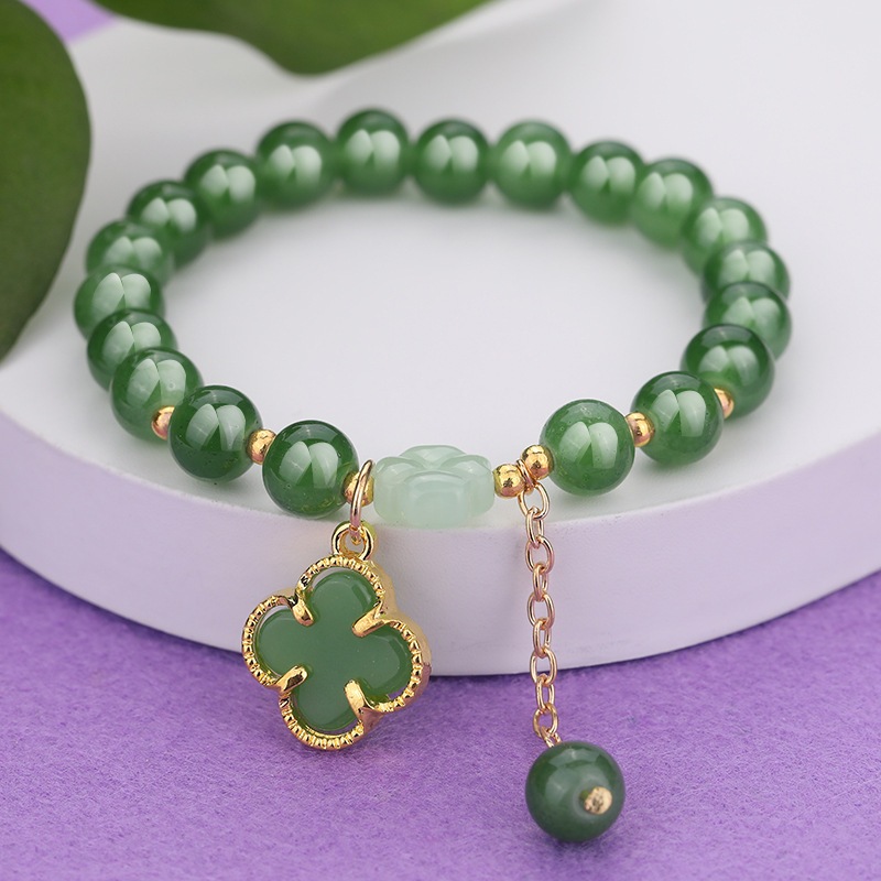 Gelang giok keberuntungan sage green mutiara gelang kacang giok hoki
