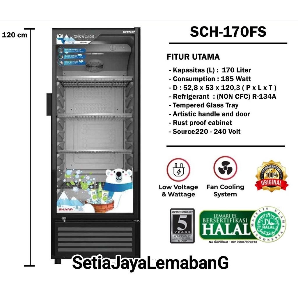 SHARP Showcase Pendingin Minuman Serbaguna : Tipe = SCH-170FS