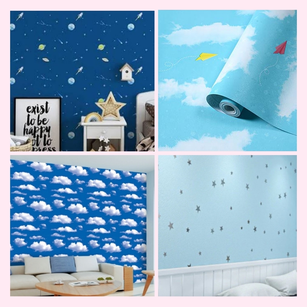 Wallpaper Dinding Kamar Tidur Anak Cowok Motif Langit Biru Walpaper Sticker Kamar Anak Ruang Angkasa
