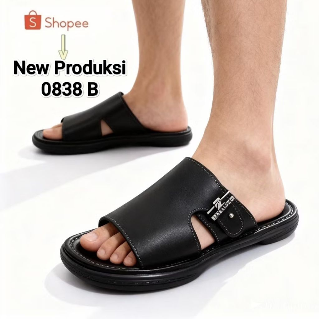 PAKALOLO NEW 0838 HITAM / SENDAL SELOP / SANDAL PRIA KULIT ASLI TRENDY TAHAN LAMA ORIGINAL