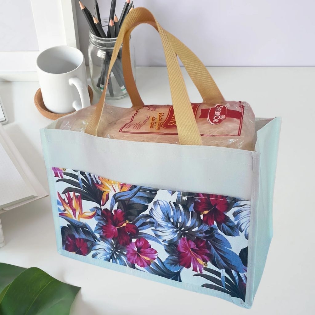 Tas Souvenir Kelahiran Kanvas Kotak Kombinasi Ukuran 29×20×15 cm / Tas Balenan Lahiran Bayi