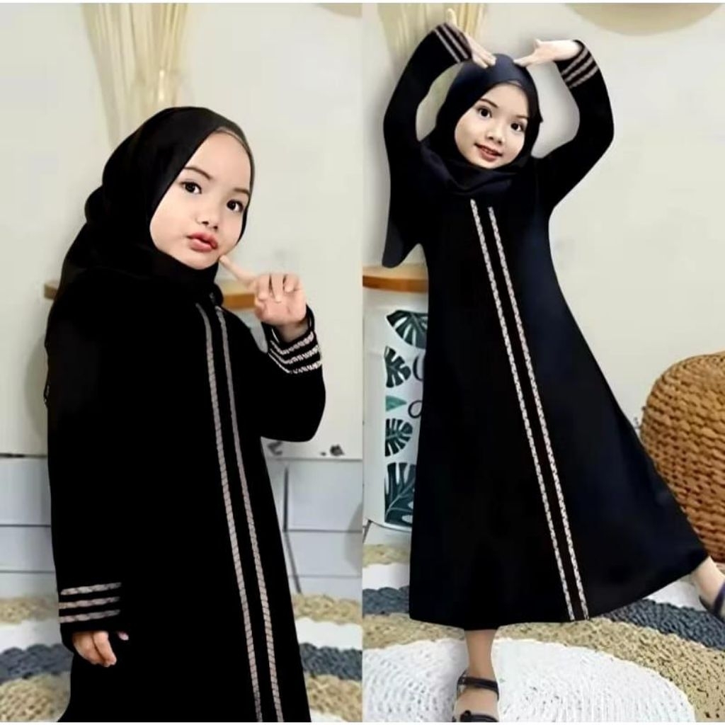 Gamis Anak Abaya Anak Crinkle Airflow Perempuan Warna Hitam Putih Coklat Polos Gamis Qrab Manasik Dr