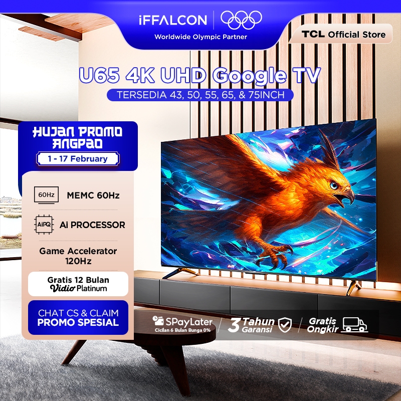 iFFALCON by TCL U65 Series Google TV (Android 12) Smart Digital - 4K UHD - Dolby Audio - Google Play