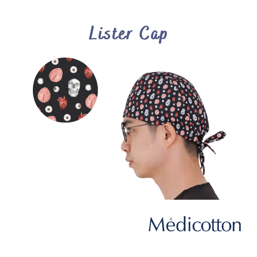 MEDICOTTON - LISTER CAP Surgical Medical Head Topi Bedah Medis - Motif Tengkorak Mata Jantung Otak