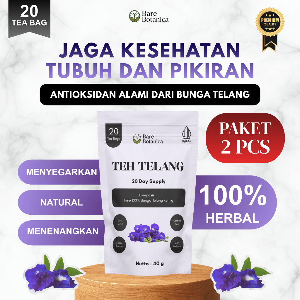 (PAKET 2PCS) Teh Bunga Telang - 20 Kantong | Menenangkan & Kaya Antioksidan | 100% Organik
