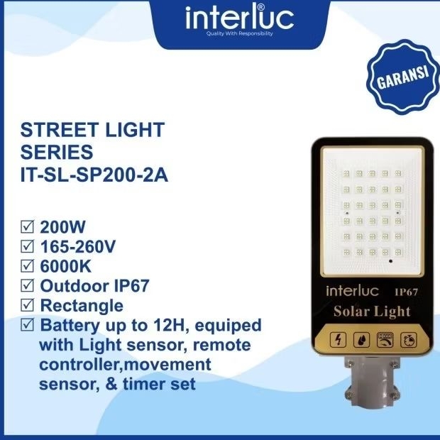 Lampu Jalan LED PJU Solar Panel Cell Interluc 200 Watt 200Watt 200 W