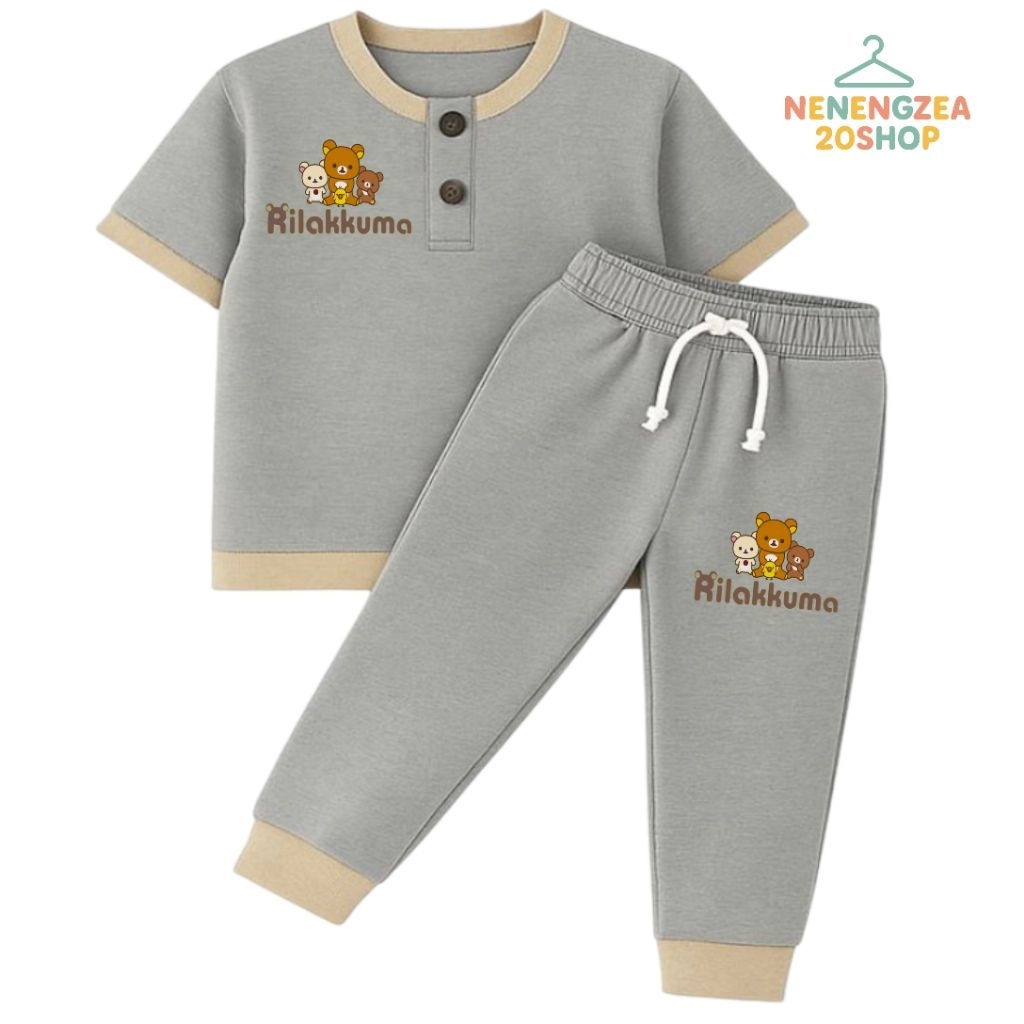 Setelan Baju Tidur Kancing Anak Perempuan Laki Laki Gambar Rilakkuma Lucu Terbaru Usia 2-8 Tahun