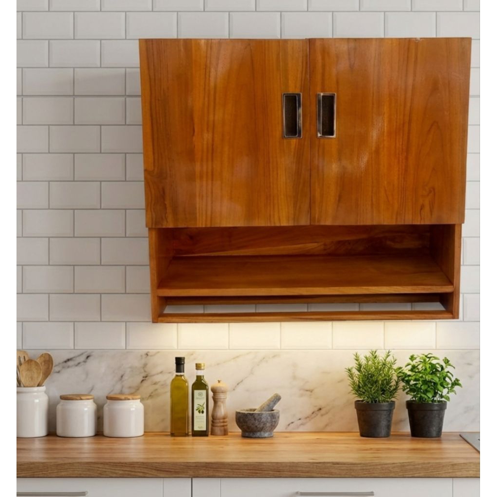 Kitchen set Kayu Jati Minimalis,Lemari Dapur , Kitchen set Gantung 2 Pintu