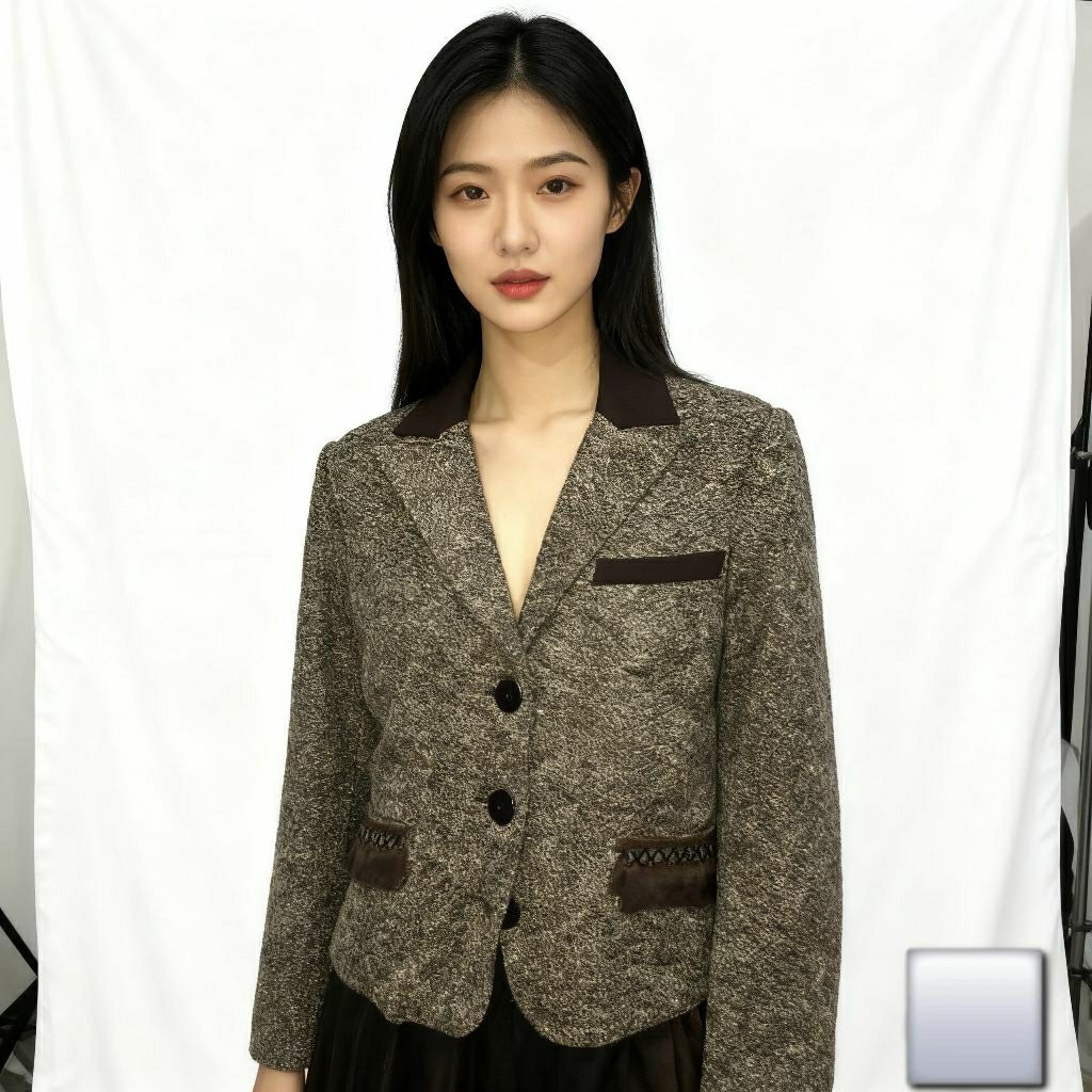 (WITH TAG) ELLE TWEED BLAZER OUTER  CROP BROWN JACKET SALE 60% ORIGINAL STORE