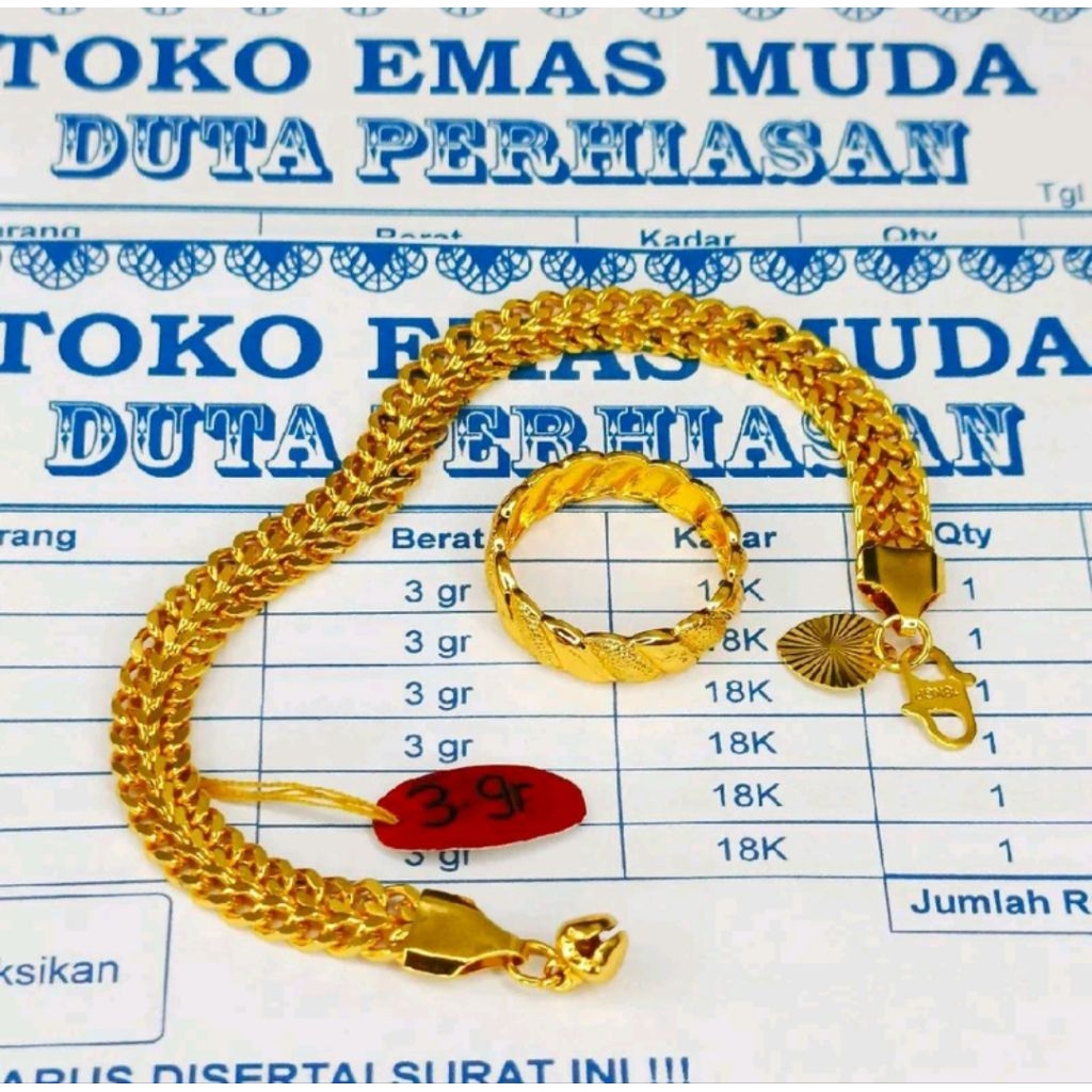 TERBARU  Gelang Tangan Wanita Dewasa Rantai Tikar Free Cincin Ukir Berlapis Emas Muda DAPAT SURAT DA