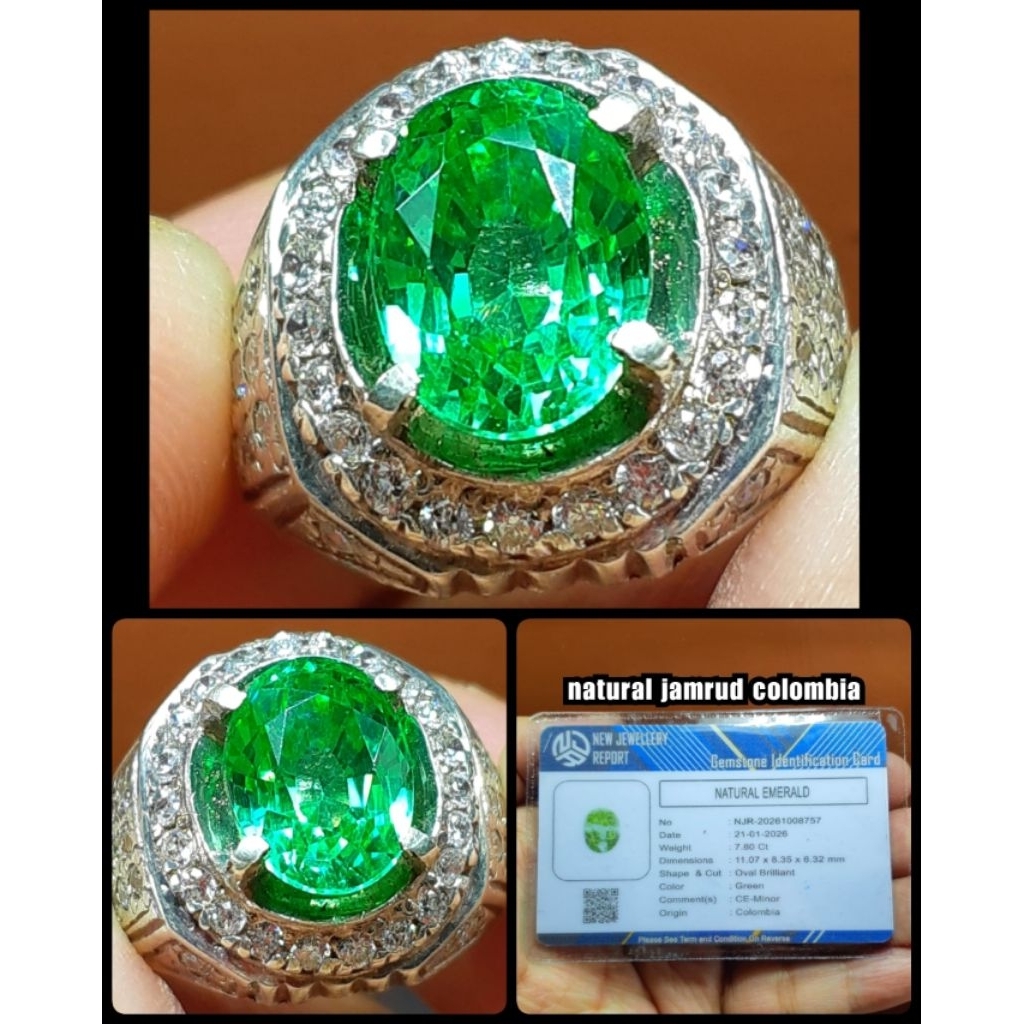 batu permata jamrud colombia kristal HQ + ring perak silver