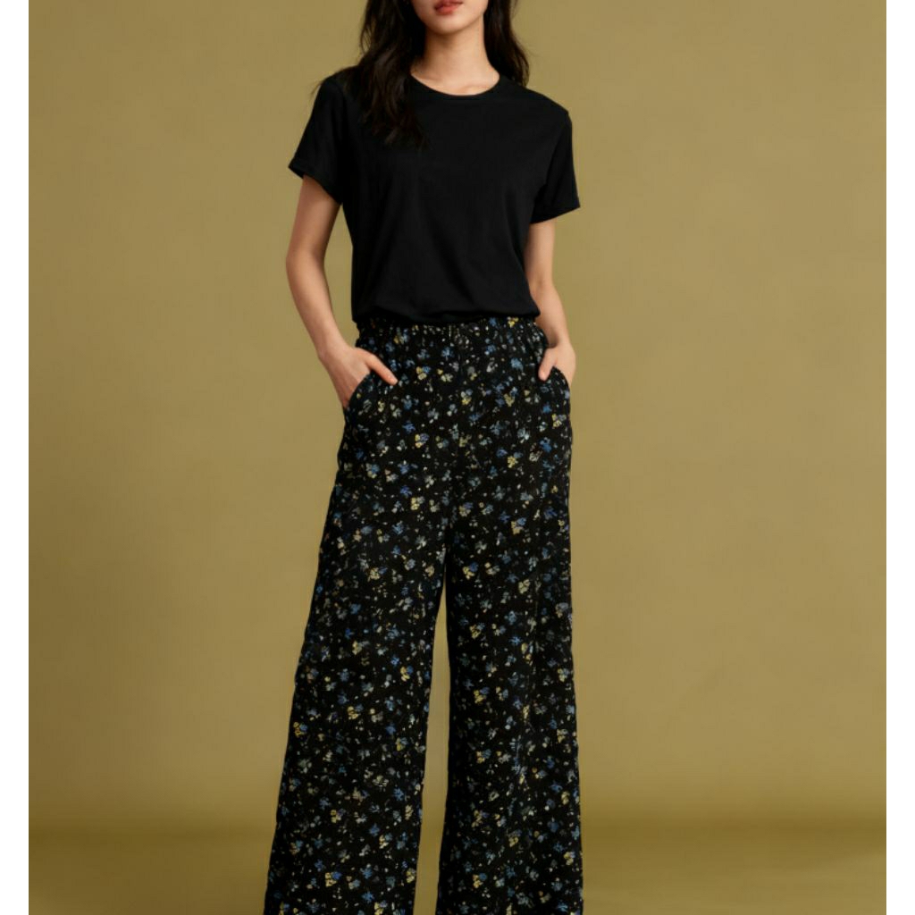 ZARA LONG PANTS CELANA KULOT HIGHWAIST BUNGA SHABBY SMOCKED KOREA ORIGINAL