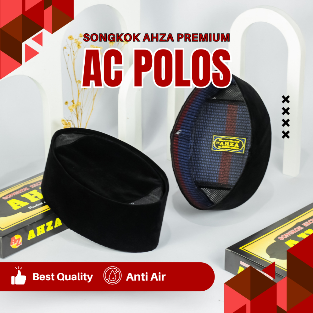 Songkok AHZA Peci Hitam  AC Polos Nasional Kopiah Beludru Premium & Anti Air