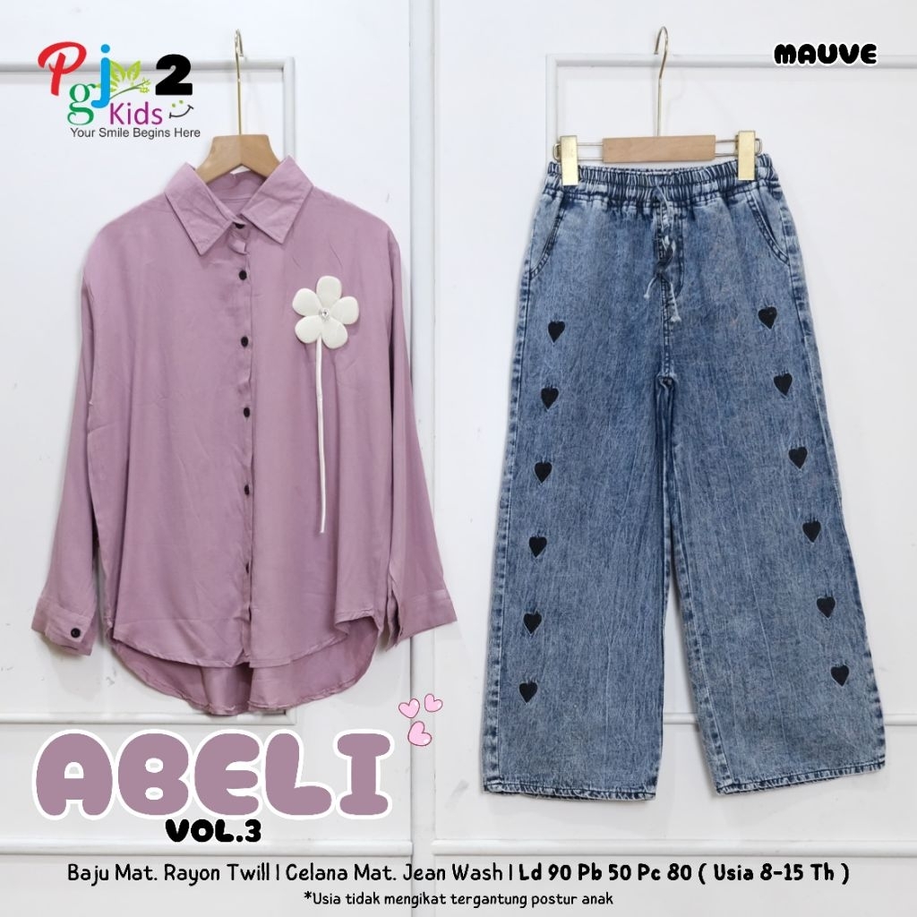 blouse remaja motif set celana jeans kulot abeli #3 by pgj2 usia 8-15 tahun terbaru