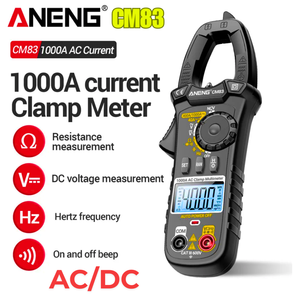 GO ANENG CM83 Tang Amper AC DC Multimeter Multimeter Lengkap Voltage NCV Tester Clamp 1000A - CM83
