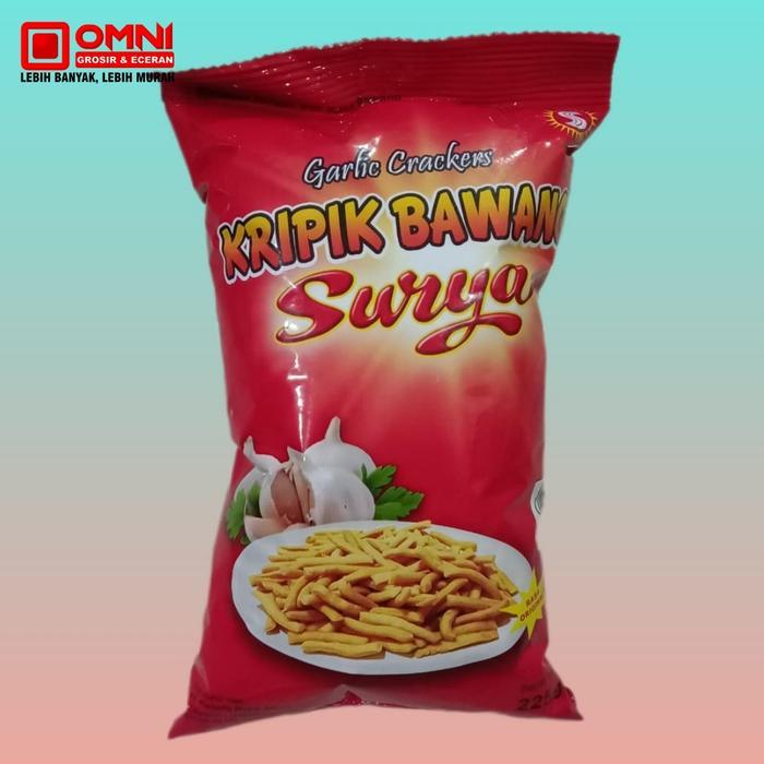 Kerupuk Bawang Surya Camilan Khas Makassar 225gr rasa Original - Garlic Crackers Keripik Bawang Sury