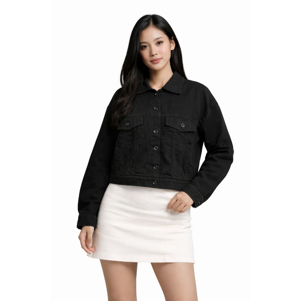 Emba Ladies - Clesia Jaket Denim Wanita Warna Hitam